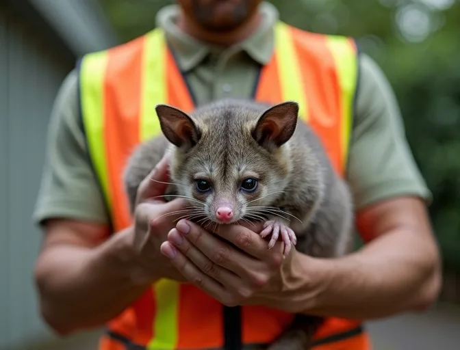 Animal handler safely recovering a deceased possum in Officer South